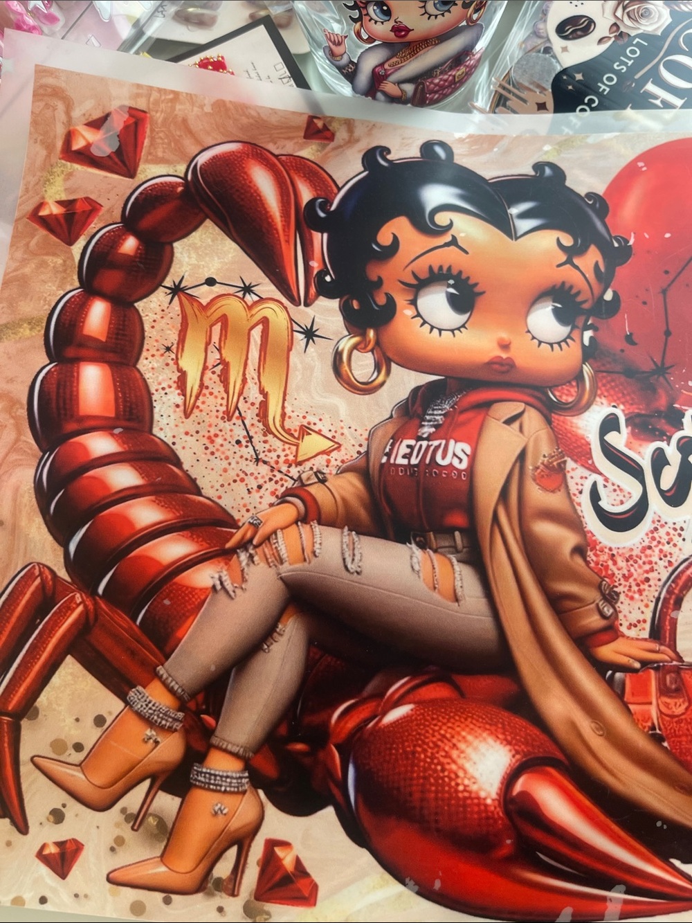 Betty Boop Scorpio Art Print on Hoodie Black Large
